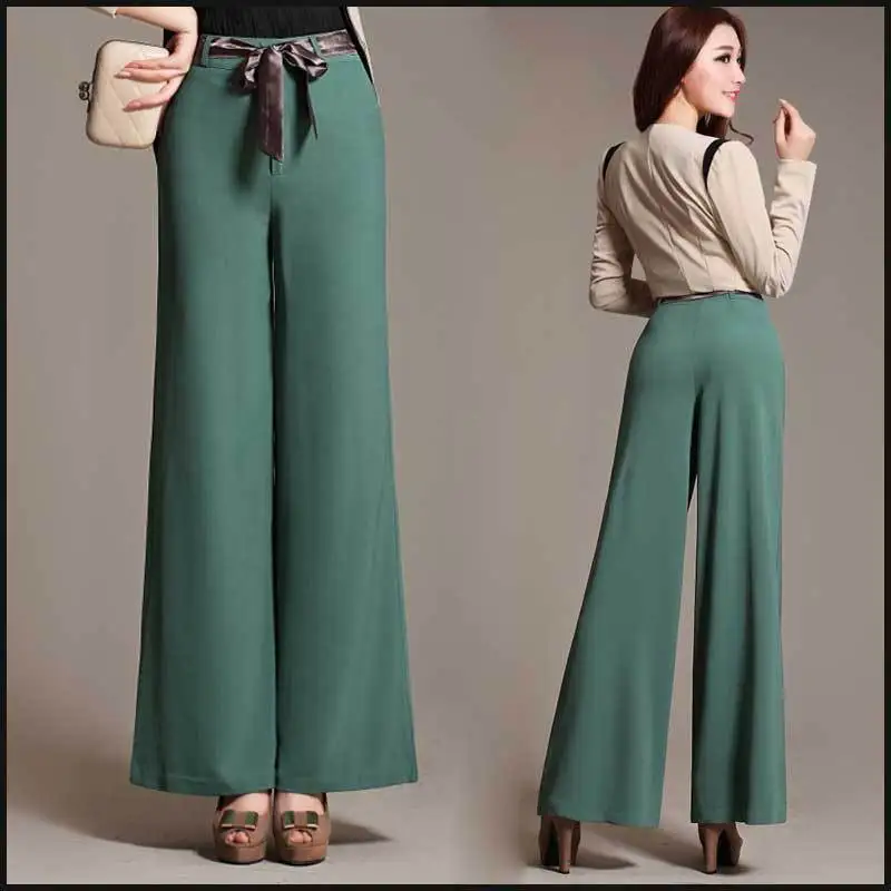 Women's Pants High Waist Wide Leg Flat Drawstring Stretch Casual Fashion Thin Trousers For Spring Summer