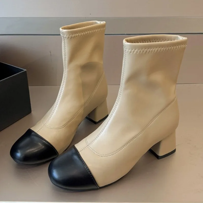 Botines de tacón alto para Mujer, zapatos de moda de invierno 2025, botas cortas gruesas elegantes de diseñador, zapatos de tacón para fiesta, Zapatillas para Mujer