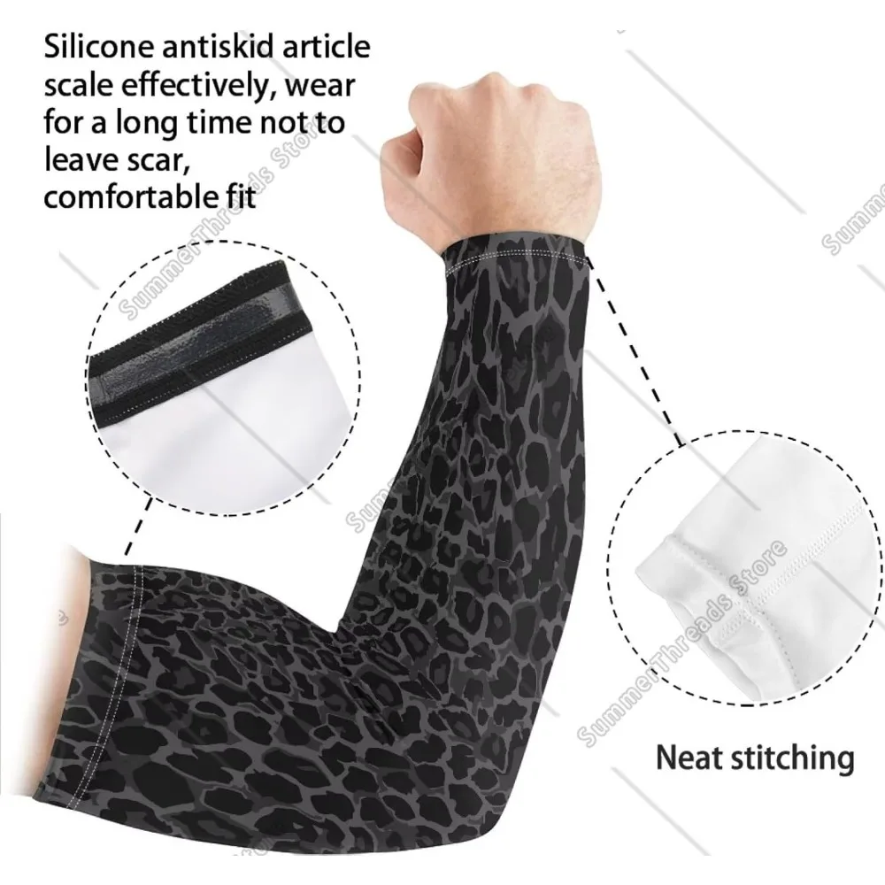 Manicotti con stampa polinesiana con stampa leopardata nera per donna uomo, manica di compressione rinfrescante con protezione solare con dito