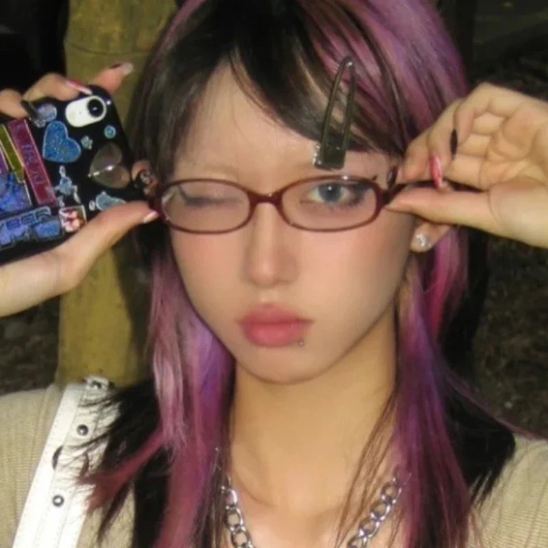 

Y2K Women Oval Glasses Gradient Green Frame Narrow Small Eyeglass Girls Outdoor Fashion Wear with Seaside Driving Glasses 안경