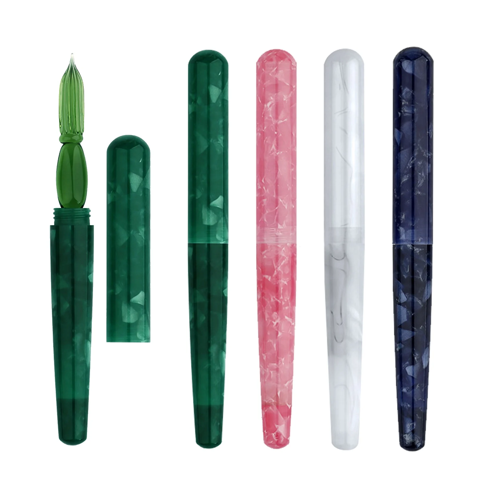 

MAJOHN N10 Glass Dip Pen Resin Barrel 0.6~0.8mm Glass Nib Writing school students Drawing Gifts pens green blue pink