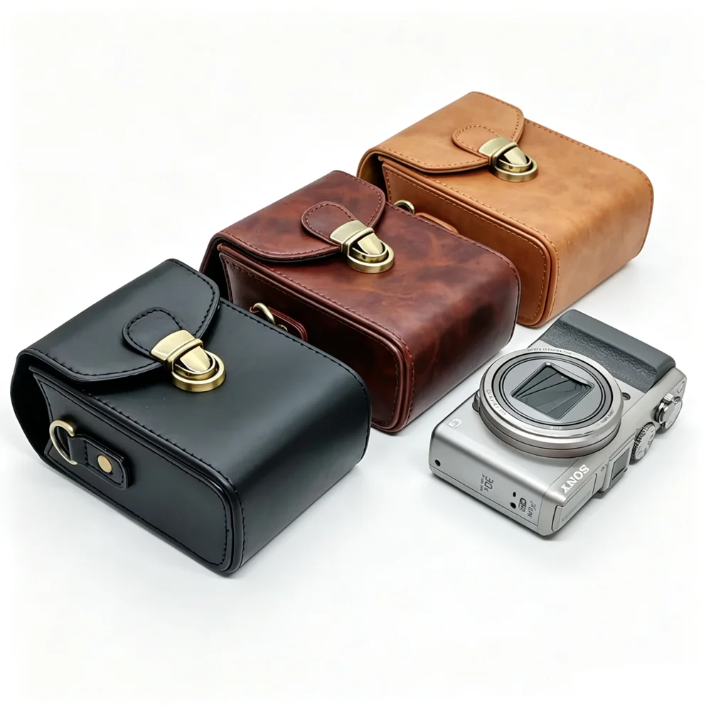 PU Leather Camera Case Bag for Canon PowerShot SX740 HS SX730 G7X2 G7X3 G9X Sony ZVE10 ZV1 RX100 ZV1F ZV1II RICOH GR II GR III