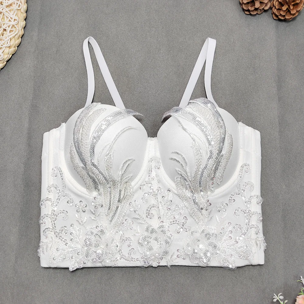 

Summer Cross-Border Embroidered Pearl Tank Top Outerwear Heavy-Du Fibone Pure Desire Women's Knitted Crop Top