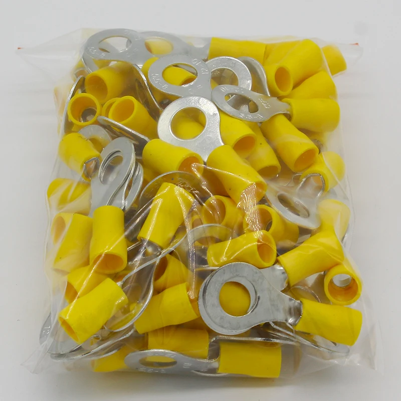 RV5.5-8 cincin kuning setelan terminal terisolasi 4-6mm2 kabel konektor kabel Terminal Crimp 50 buah/pak RV5-8 RV