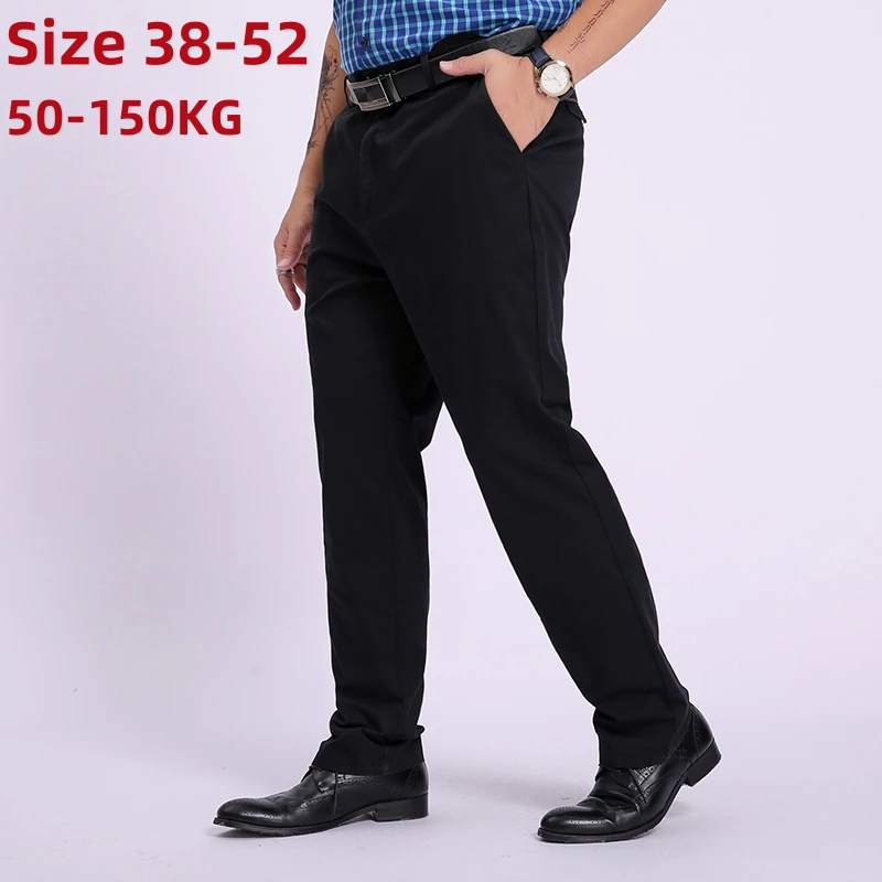 Big Size 52 50 48 46 Breathable Casual Pants Men 95% Cotton Fabric Elasticity Chinos Male Business Straight Long Large Trousers