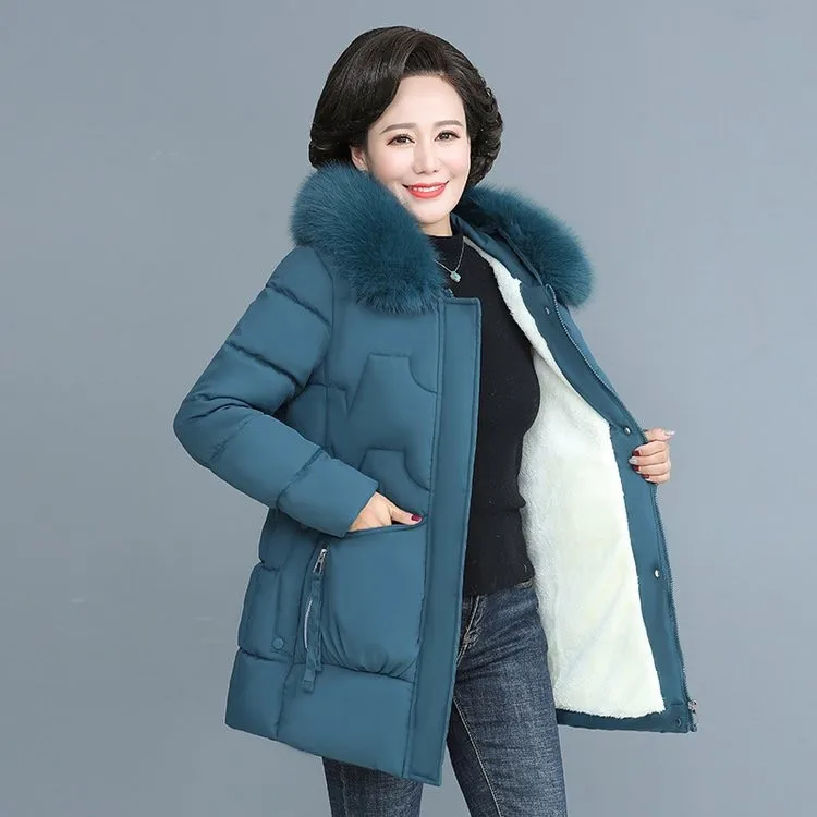 

2023 Slim Fur Coat Hooded Winter Down Coat Heavy Jacket Thick Warm Oversize Cotton Padded Wadded Parkas Outwear