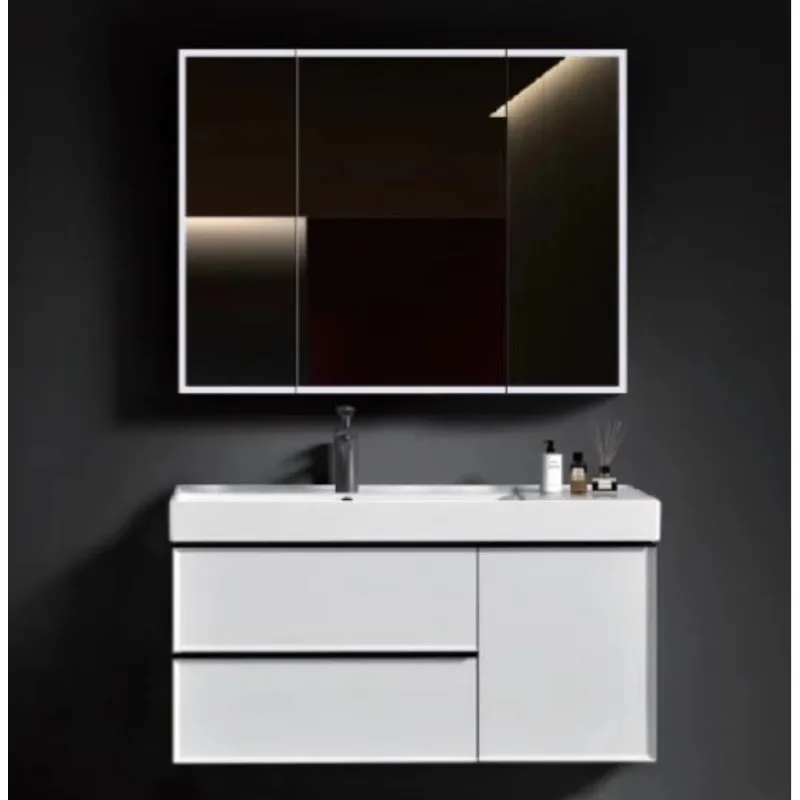 

Современный белый многоуровневый деревянный ящик для ванной комнаты, туалетный столик, настенный туалетный столик с зеркалом с подсветкой