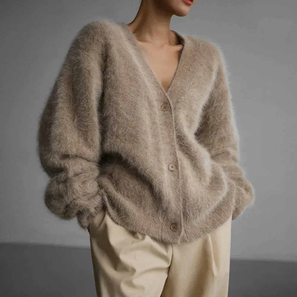 Fur Knitted Cardigan Women 2025 Autumn Winter Khaki Spring Elegant Long Outerwear Maxi Y2k Sweater Long Coat Soft Jackets