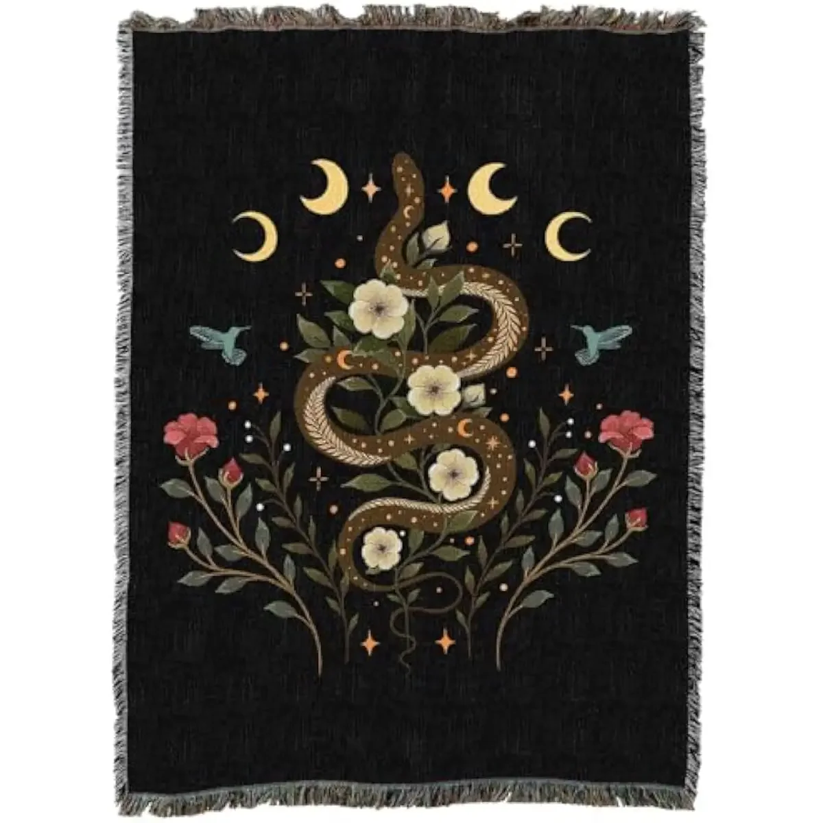 Serpent Spell Bohemian Cotton Tapestry Throw – Handwoven Heirloom Blanket for Sofa Bed or Wall Art – Eco Friendly Virgin and Rec