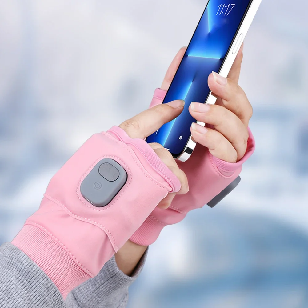 Heating Gloves Rechargeable Winter Warm USB Electric Heated Gloves Fingerless Hand Warmer Thermal for Sports Skiing Gloves