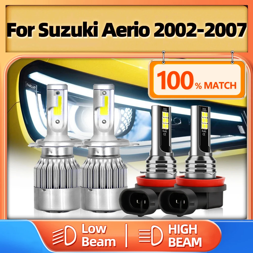 H4 LED Headlight Bulb 40000LM Super Bright Car Light H11 Turbo Fog Lamp 12V 6000K For Suzuki Aerio 2002 2003 2004 2005 2006 2007