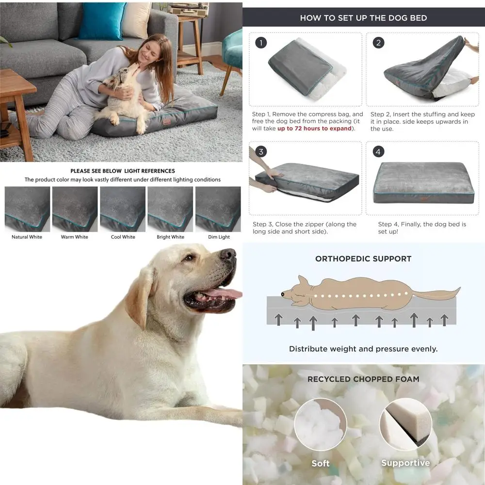 

Grey 3 Thick XL Washable Dog Bed for Pets up to 100lbs with Removable Cover