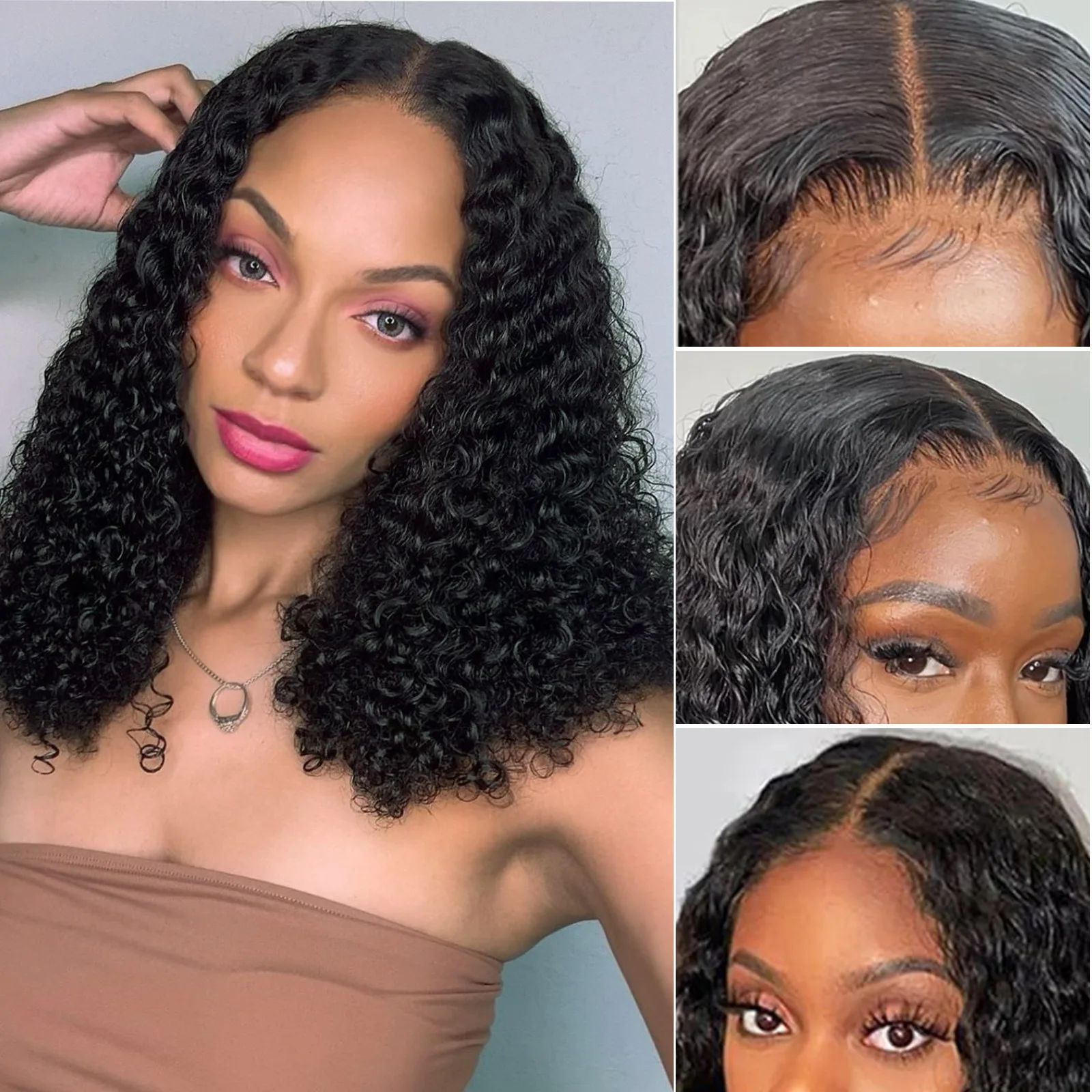 Short Bob Hair Wig Human Hair Brazilian Curly Transparent 13x4 HD Deep Wave Lace Frontal Wigs for Black Women Wig