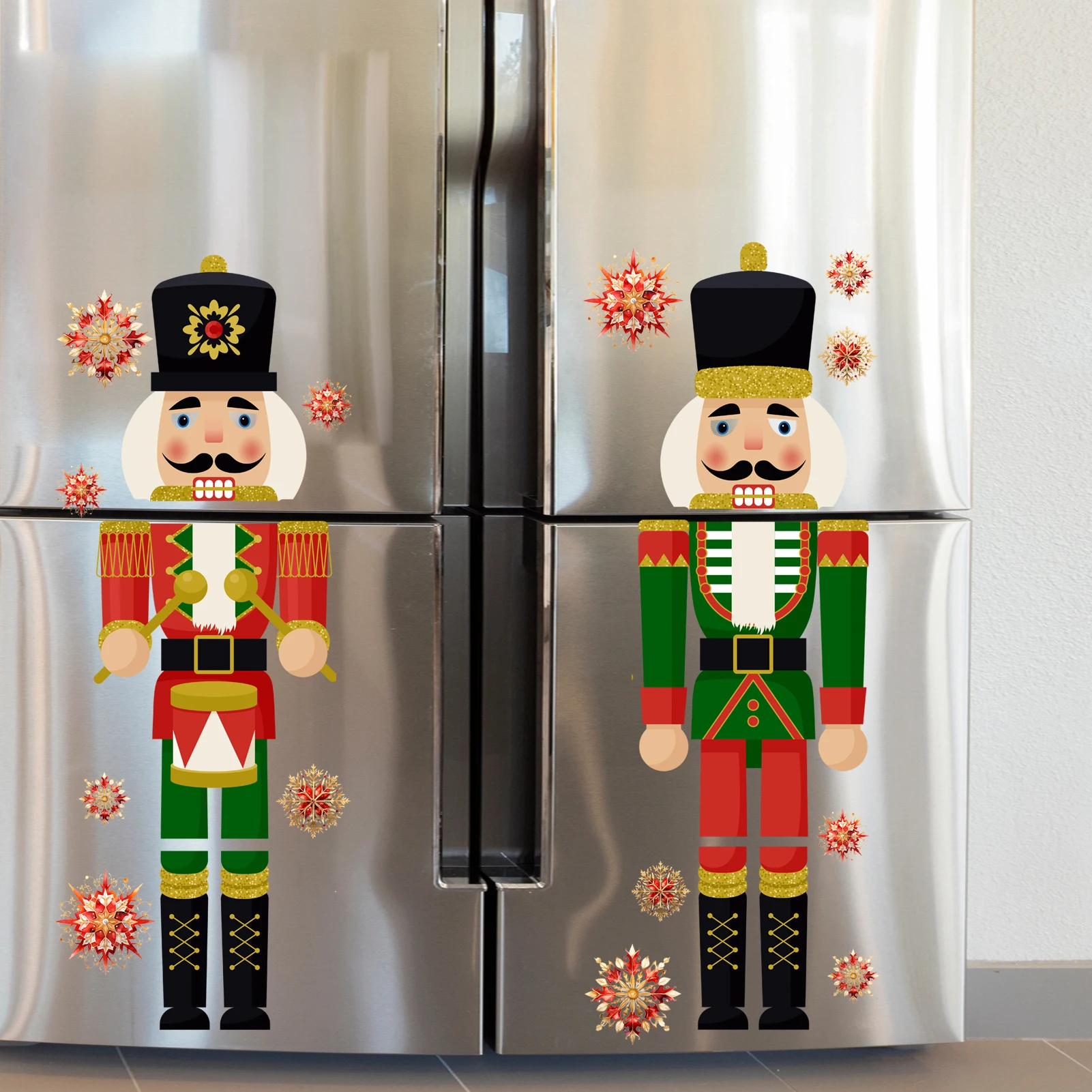 Nutcracker Soldier Wall Sticker Gift Candy Cane Removable Vinyl Decal Christmas Decoration for Fridge Kitchen Xmas Wall Decor