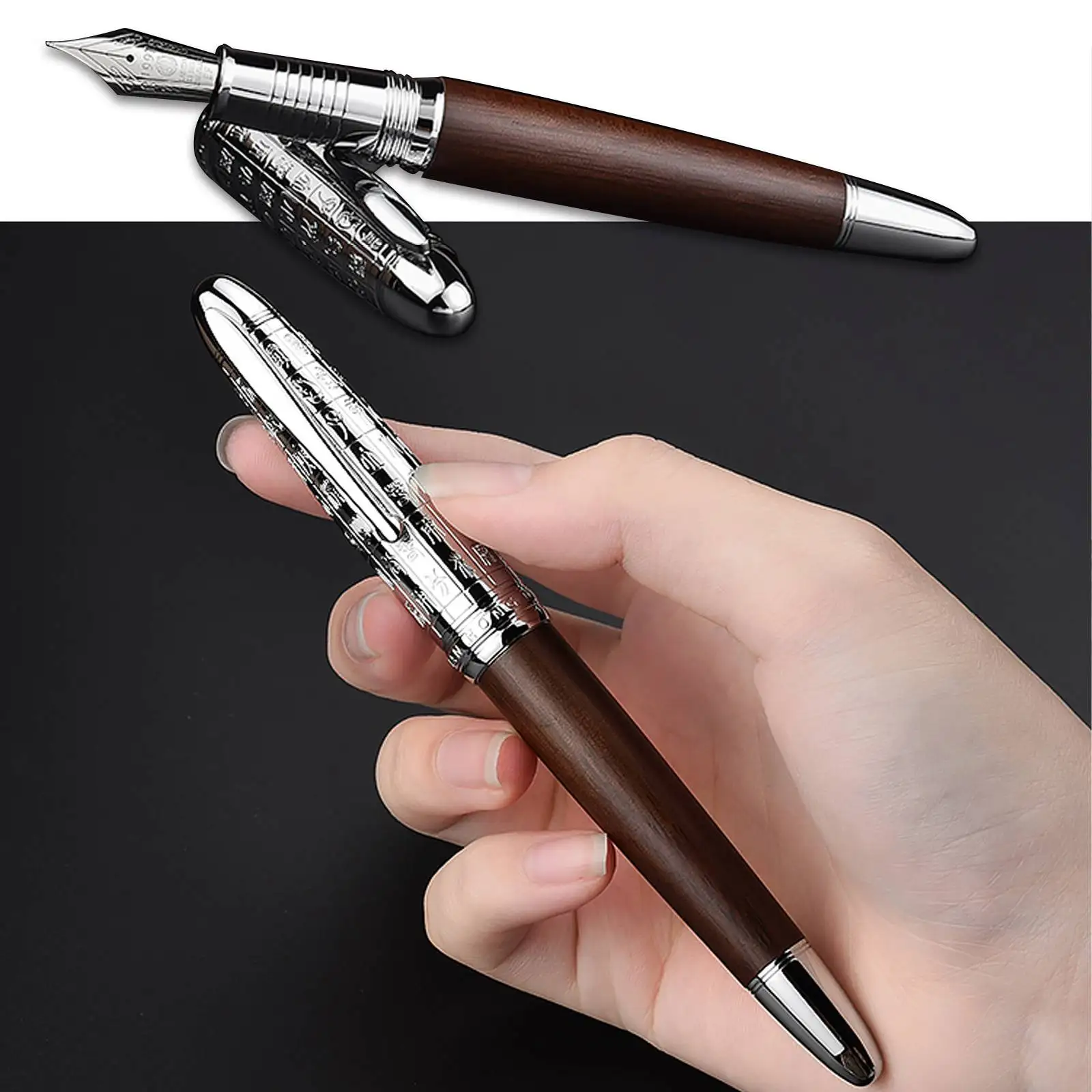 

Hongdian 6016 Retro Natural Wood Fountain Pen Beautiful Oracle Cap EF/F Nib Brown Wooden Office Business Writing Gift Pens