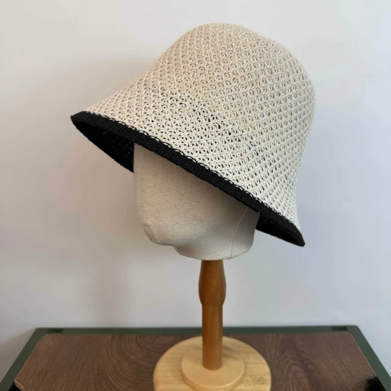 

Вязаные шляпы-ведра контрастных цветов для женщин: универсальные и повседневные, для весны и лета, дышащие, с отверстиями для вентиляции