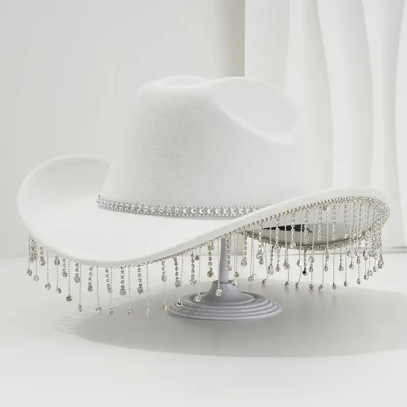 

Ковбойская шляпа HongLuan Western Glitter с блестками и стразами для женского костюма ковбойки, винтажные ковбойские шляпы для женщин и аксессуары для мужчин в ковбойском стиле