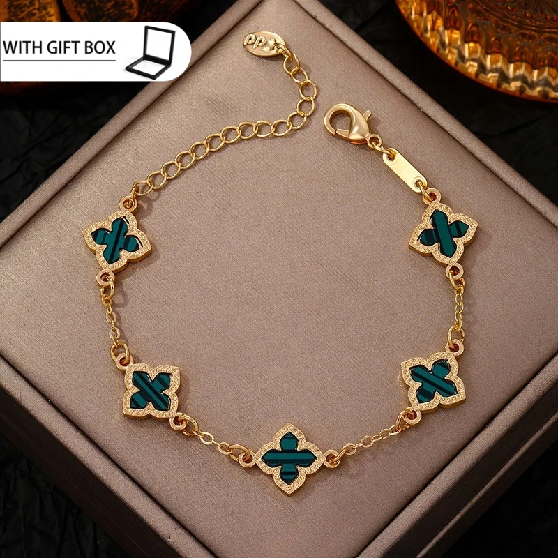 Einseitiges, mit Glücksklee überzogenes Armband für Damen, modischer, minimalistischer Stil, frisch, süß, vielseitig, Datumsaccessoire