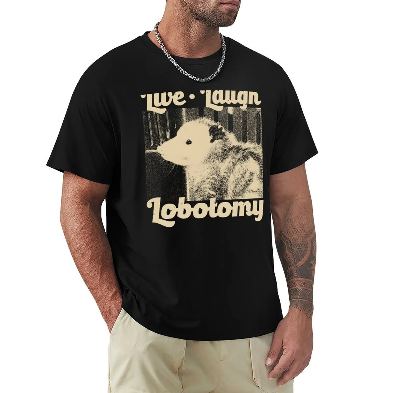 Live Laugh Lobotomy Opossum T-Shirt Casual Street Style Short Sleeve Tee