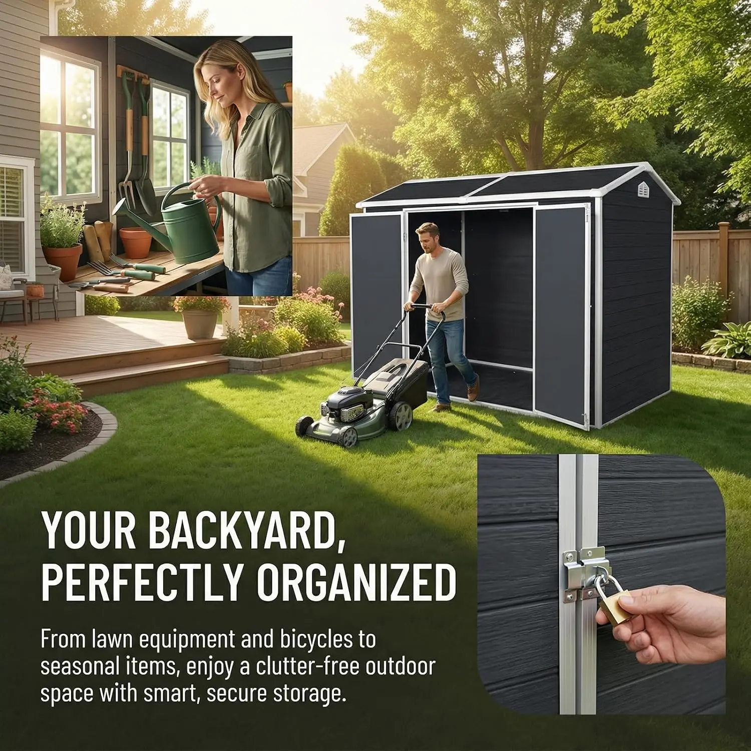 8x4 ft Resin Storage Shed with Floor Included for Garden Tools and Bike, Customized