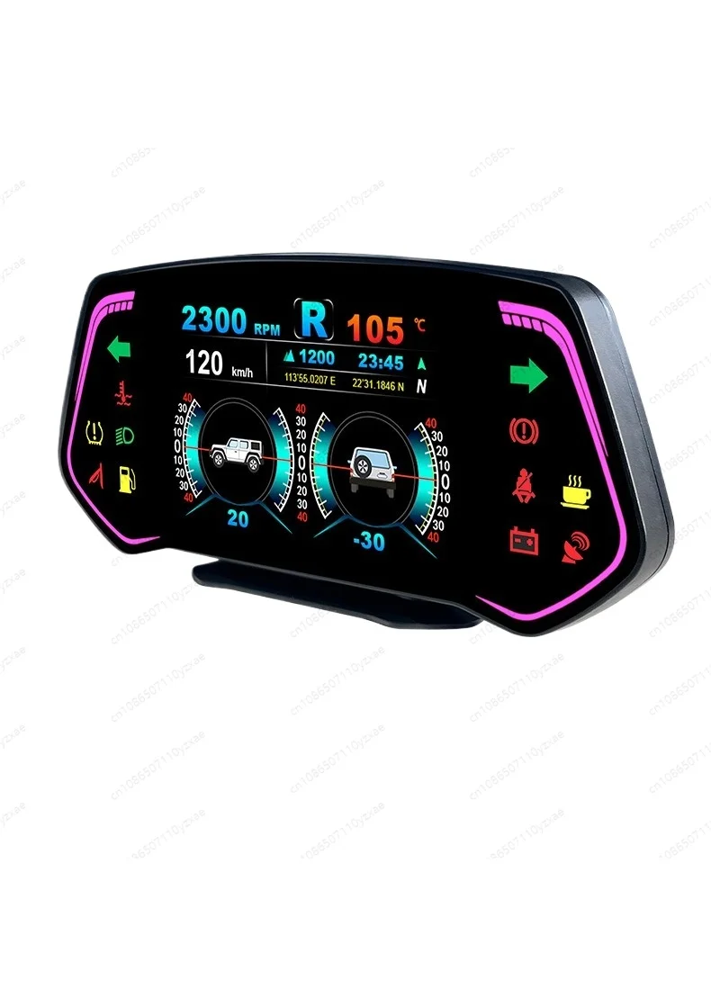 Universal Car LCD Instrument Cluster, OBD2 Display for Speed RPM Water Temp Gear Navigation Tire Pressure