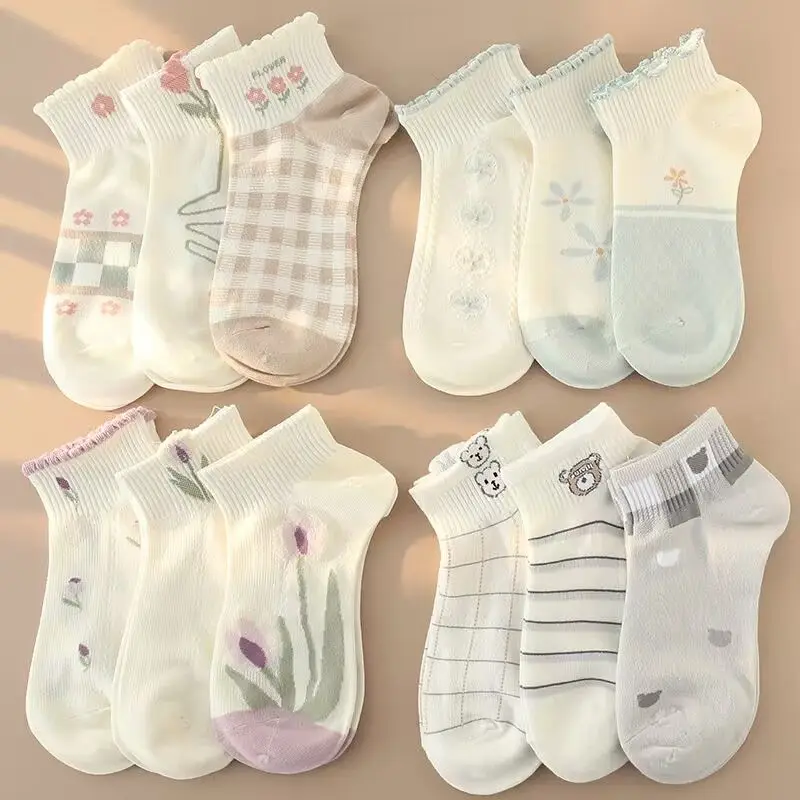 5 Pairs 1 Lot Women Socks Set Thin Cute Kawaii Summer Short Low Tube Ankle Sock Pack Student Girls Lolita Skate Calcetines Mujer