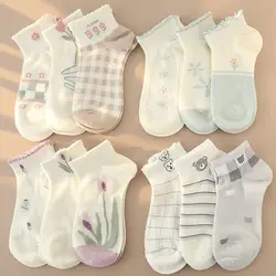 5 Pairs 1 Lot Women Socks Set Thin Cute Kawaii Summer Short Low Tube Ankle Sock Pack Student Girls Lolita Skate Calcetines Mujer