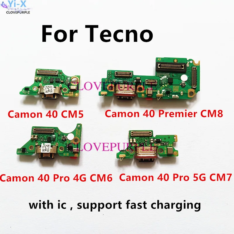 1pcs USB Charging Board Dock Connector Charger Port Flex Cable For Tecno Camon 40 40 Pro 4G 5G 40 Premier CM5 CM6 CM7 CM8