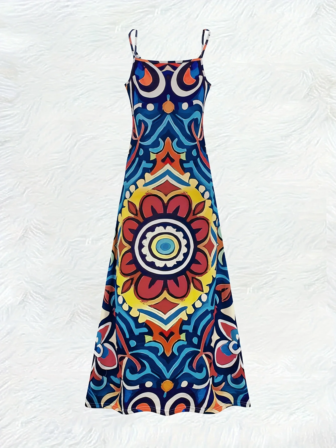 Printed Design Casual Contrasting Geometric Floral Full-print Slip Dress