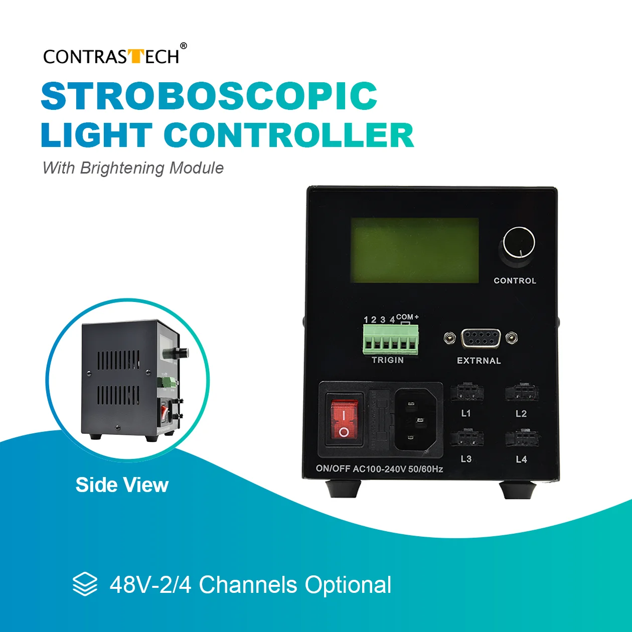 

Модуль осветления постоянного напряжения 48 В 200 Вт, 4-канальный стробоскопический контроллер света для освещения машинного зрения Contrastech