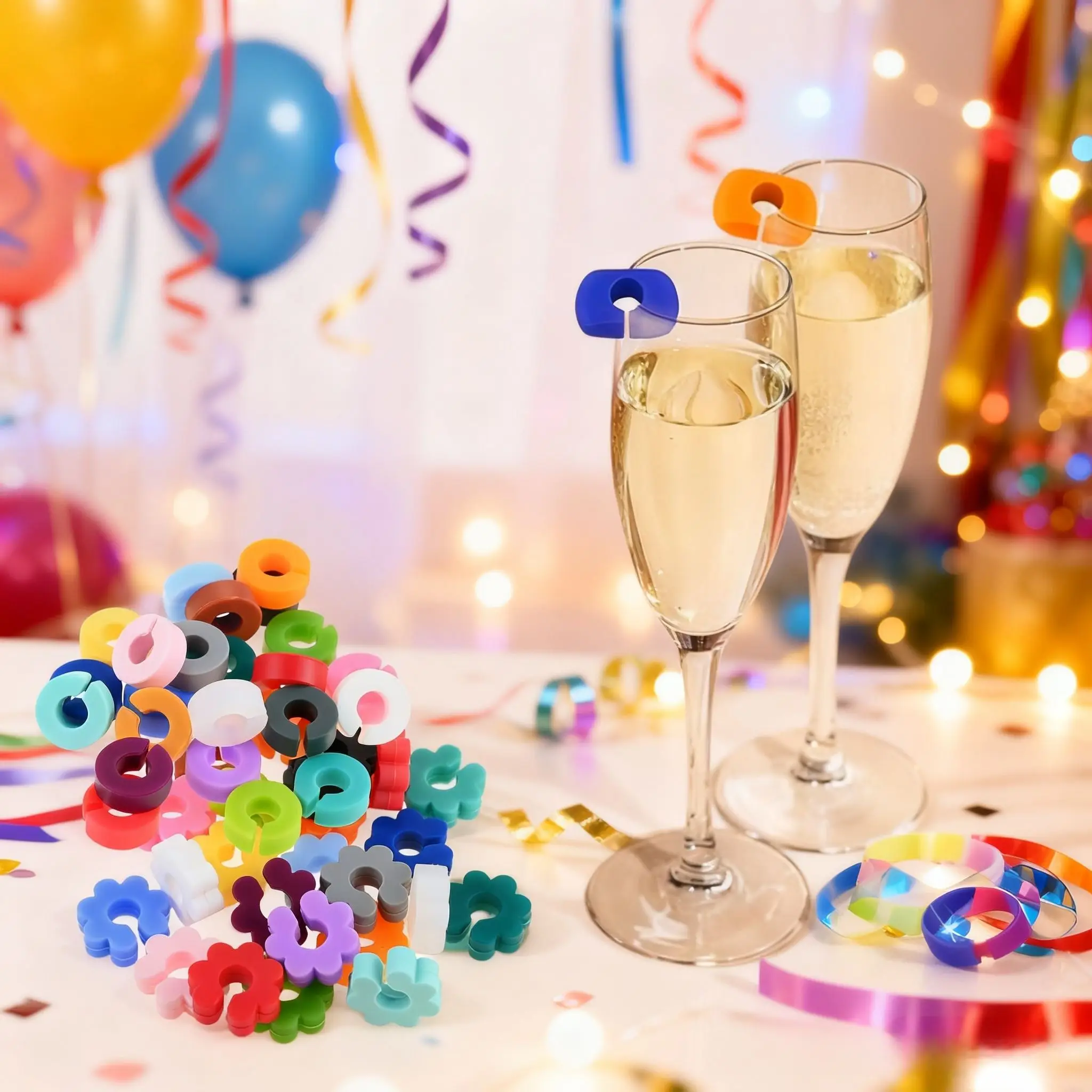 

24pcs Wine Glass Charms Markers Silicone Drink Clips for Wine Glass Champagne Flutes Cocktails, Martinis