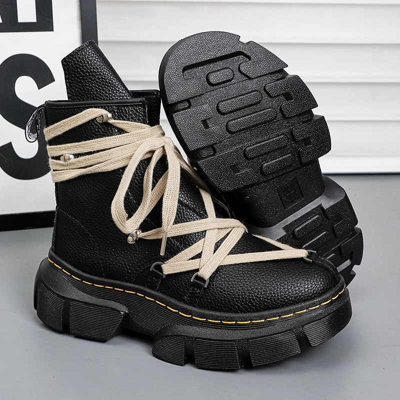 

Brand High Quality Motorcycle Boots Casual Outdoor Zipper Shoes Men Platform Ankle Boots Fashion Personalized Strap Design Shoes