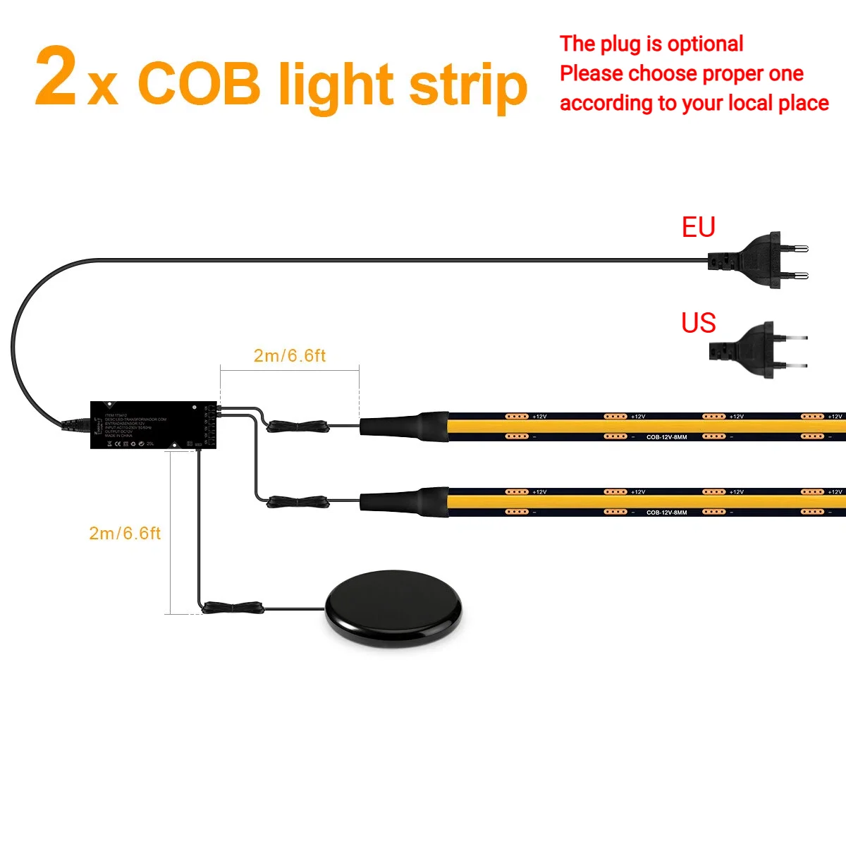 2/4/6/10 PCS Zwart PCB COB LED Strip Verlichting Set Knipbare Strip Met 20 MM Board Doordringbare Dimbare Touch Schakelaar Voor Kast
