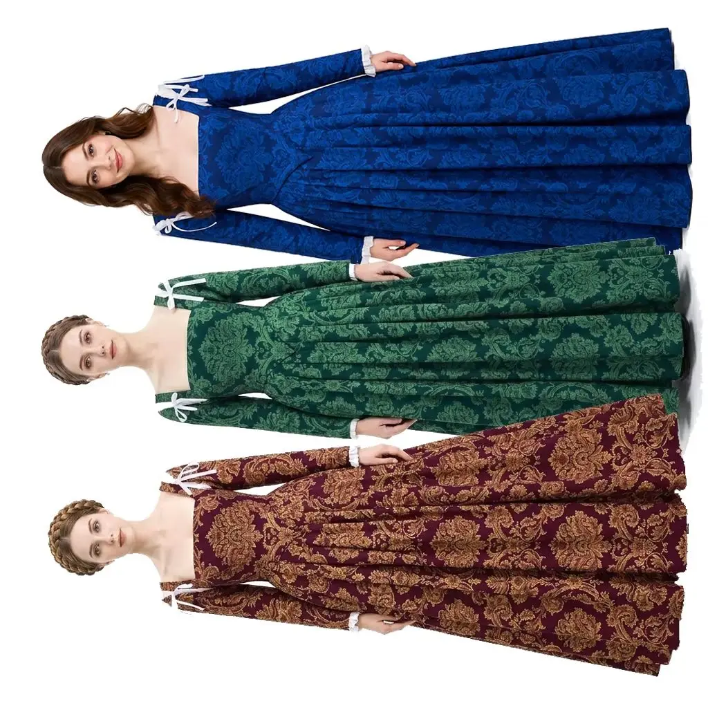 French Vintage Renaissance Dress Floral Jacquard Medieval Gown Women Retro Baroque Long Sleeve Victorian Court Costume Dress