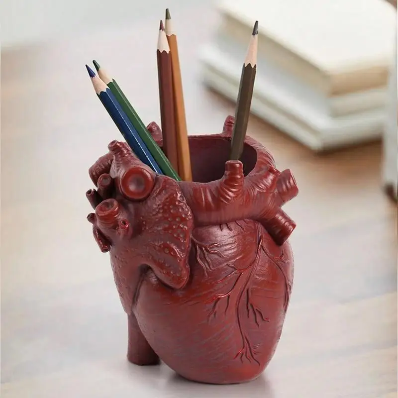 Desktop Pen Organizer Simulated Heart Design Office Desk Organizers And Accessories Study Bookshelf Decor Resin Art Supply