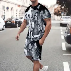 2024 Summer New Men's Set, 2-piece T-shirt shorts men's streetwear, 3D Skull Set, Men Fashion Clothing, US SIZES S-2XL