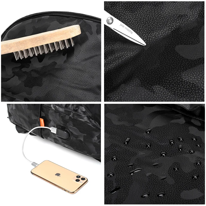 VC-Sac à dos décontracté simple pour homme, étanche et résistant à l'usure, sacs à dos pour ordinateur portable USB, sac de voyage léger CommPiedmont pour homme