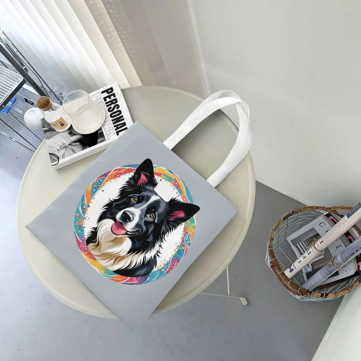 Border Collie Shopping Bags Lona dobrável The Tote Bag Senhoras Ombro Tote Bolsa de viagem