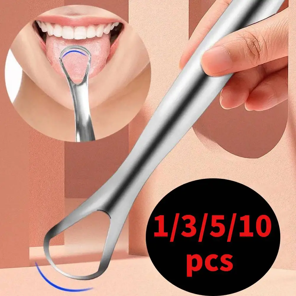 

1-10Pcs Portable Single Layer Tongue Scraper Reusable Stainless Steel Oral Mouth Brush Tongue Scraper Fresh Breath Maker