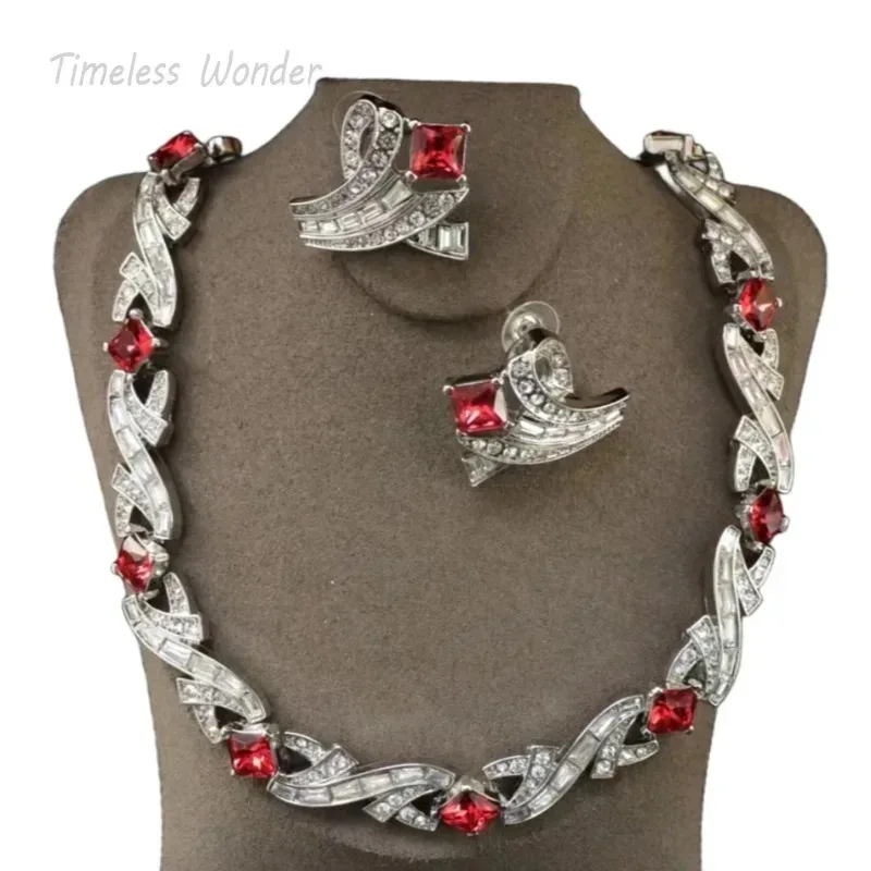 

Timeless Wonder Fancy Zircon Geo Pave Necklace for Women Designer Jewelry Runway Top Trendy Bride Gift Set Sweet Classy 2617