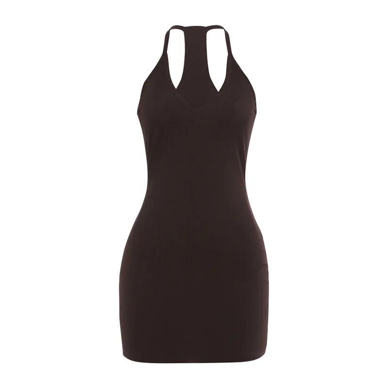 

2026 Summer New Solid Color V-neck Tight and Thin Hip Dress