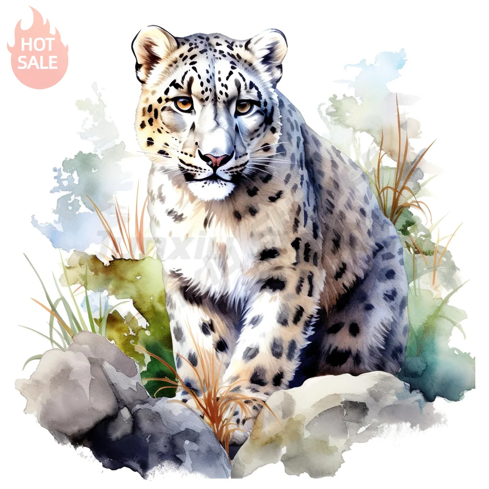 Snow Leopard Watercolor Majestic Wildcat PVC Decal For Car Window And Luggage Waterproof Sun Protection Sticker Car Styling