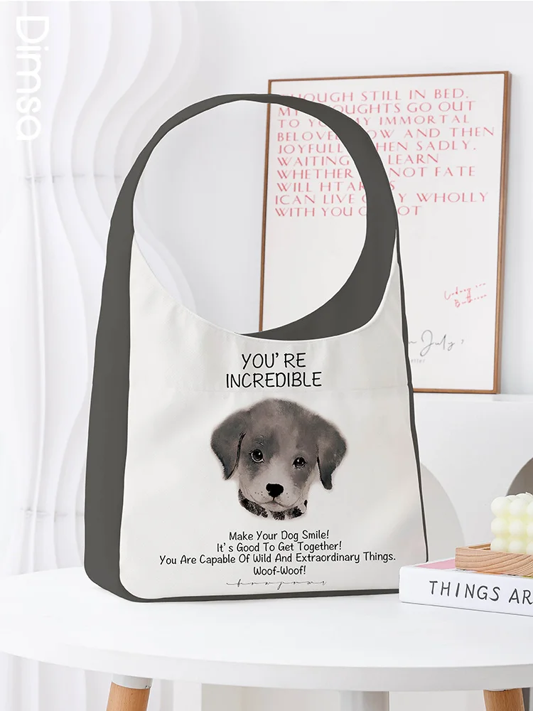 

Большая вместительная холщовая сумка с рисунком собаки, корейская коричневая сумка через плечо, сумка для хранения с завязками, экологичная сумка-шоппер