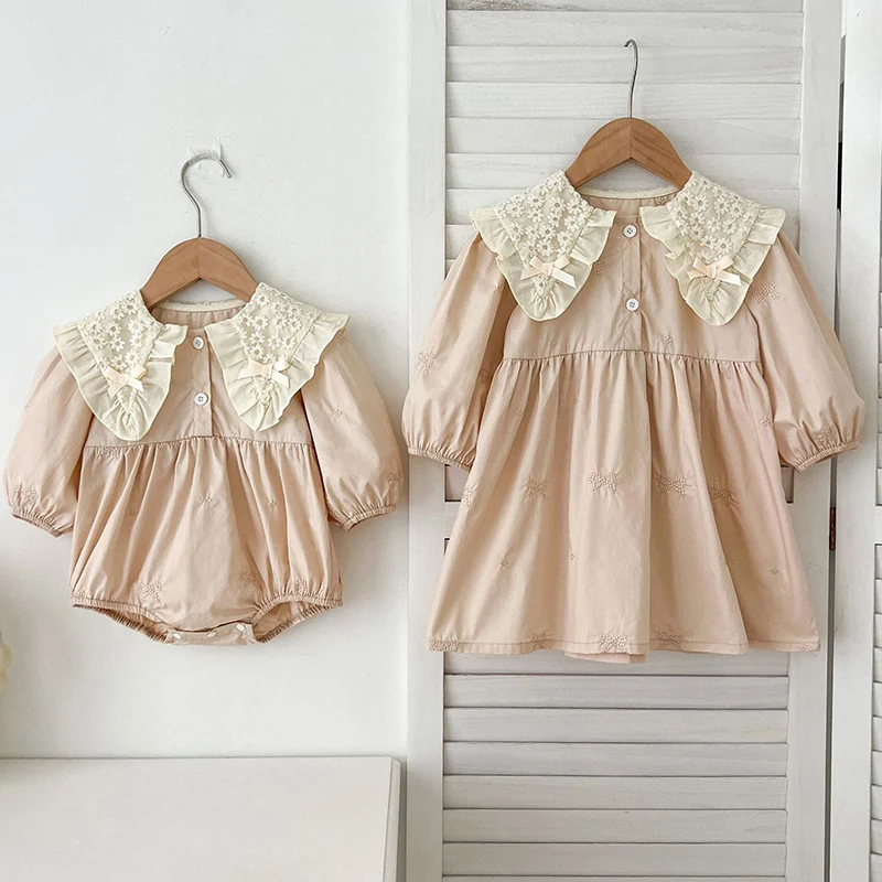 Baby Mädchen Kleidung Schwester Schmetterling Kragen Kleidung Frühling Herbst Prinzessin Kleid Baby Mädchen Einteilige Kleidung Oder Stickerei Kleid