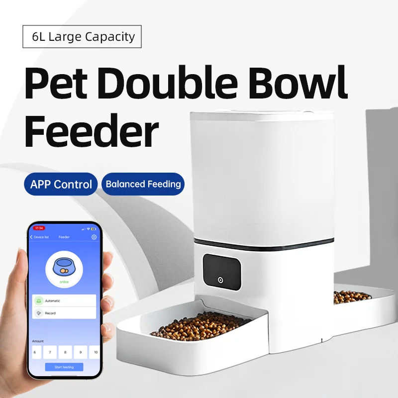 6L Large Capacity Cat Feeder, Graffiti WiFi, Dual Bowl Design, Reasonable Distribution, Suitable for Feeding 2 Cats and Dogs