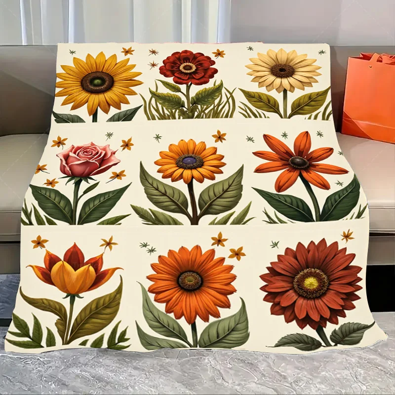 

1pc Flannel Blanket Vibrant Floral Sunflower Blanket for Cozy Home Decor