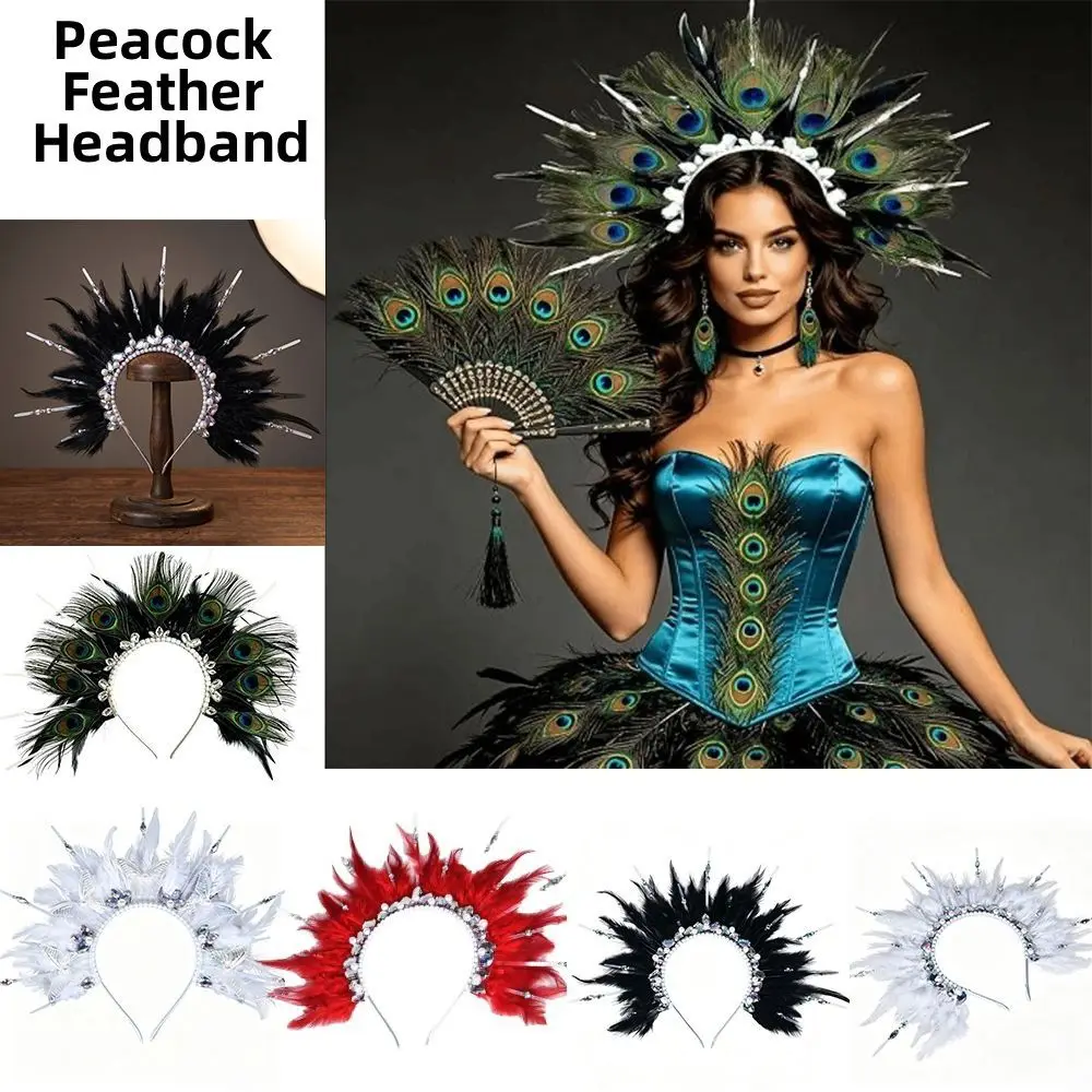Headdress Creative Feather Headpiece Unique Retro Peacock Feather Headband Green Decorative Hair Hoop Stage Performance Headwear