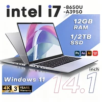 14.1' Laptop Computer PC Intel Core I7 8650U Atom 3950 Ultra Slim Notebook 12GB RAM 1TB 2TB SSD Office Study Windows 11 1920*108