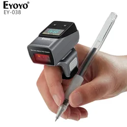 Eyoyo-escáner de código de barras de anillo, lector de código de barras, 2D, Bluetooth, pantalla, Mini, portátil, inalámbrico, dedo, QR