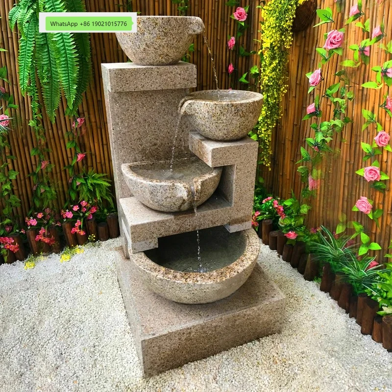 HJ granite simple stone landscape office lucky water fountain courtyard water feature garden natural hemp stone ornament